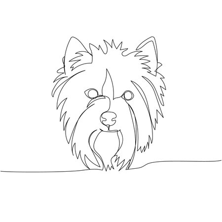 Yorkshire Terrier, British dog breed, companion dog, hunting dog one line art. Continuous line drawing of friend, dog, doggy, friendship, care, pet, animal, family.のイラスト素材