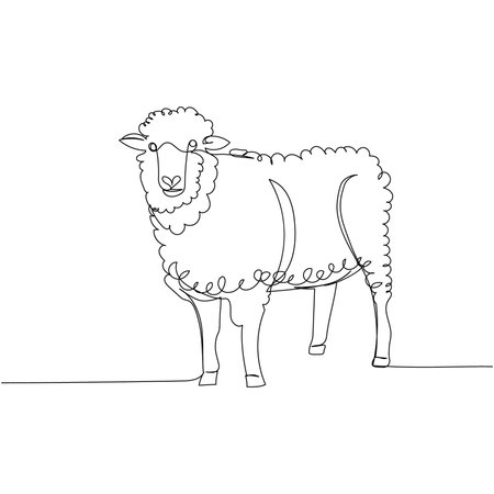 sheep, ram, livestock one line art. Continuous line drawing of farm, nature, agriculture, farm animals, rural life, ranch.のイラスト素材