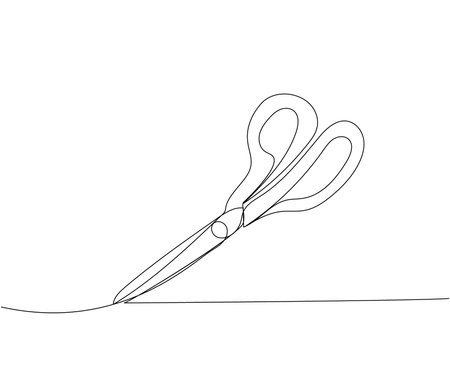 Scissors, cut, applique, careful blades one line art. Continuous line drawing of online learning, school supplies, stationery storage, exam, office supplies, education.のイラスト素材