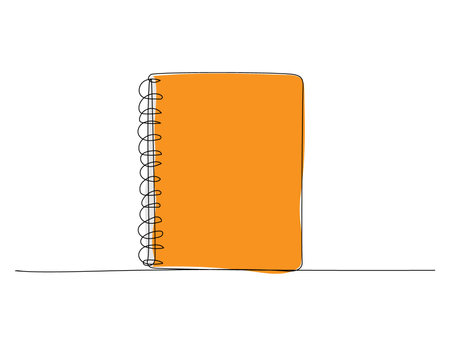 Notebook for studying, notes one line color art. Continuous line drawing of online learning, school supplies, notebook, exam, paper, education.のイラスト素材