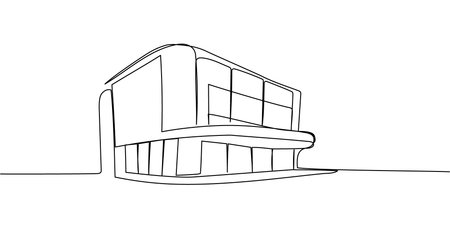 Linear outline of a modern cinema building with large glass facade in clean architectural styleのイラスト素材