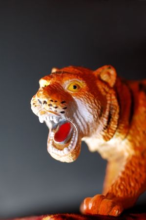 tiger toy with the wide-opened mouthの写真素材