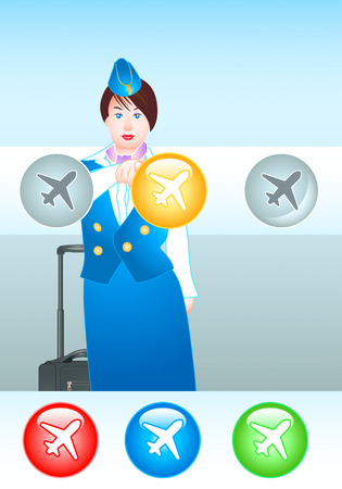 beautiful stewardess pointing at the right plane (you can choose the colors too)のイラスト素材
