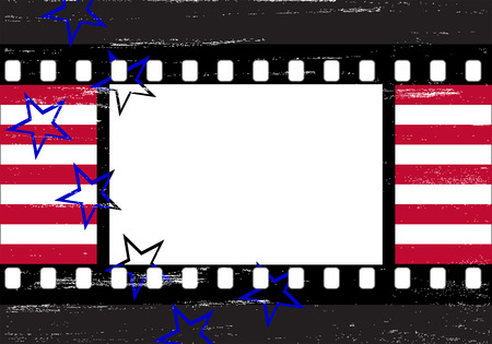 Stars and stripes over grungy stylized filmstripのイラスト素材