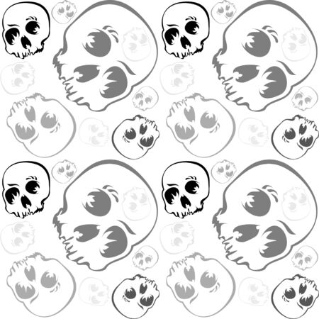 Skulls seamless pattern in grayscale over white backgroundのイラスト素材