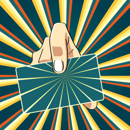 Hand with banner over bumped starburst line patternのイラスト素材