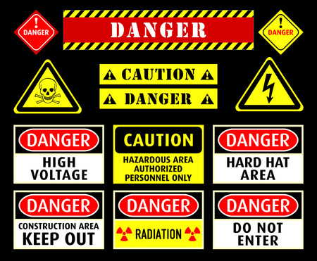Set of typical danger and caution warning symbolsのイラスト素材