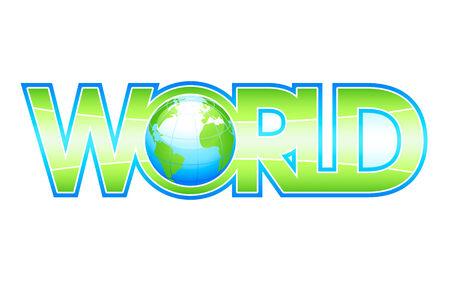 Glossy WORLD letters with globe insideのイラスト素材