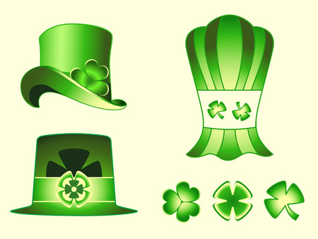 Different types of leprechaun hats and clovers for St.Patrick dayのイラスト素材
