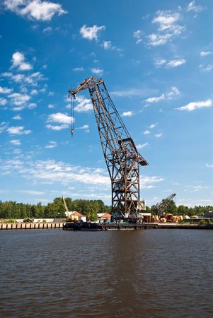 Resting big dock crane at Kronstadt, Russia portの写真素材