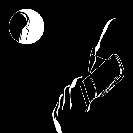 Man with mobile phone calling to his loveのイラスト素材