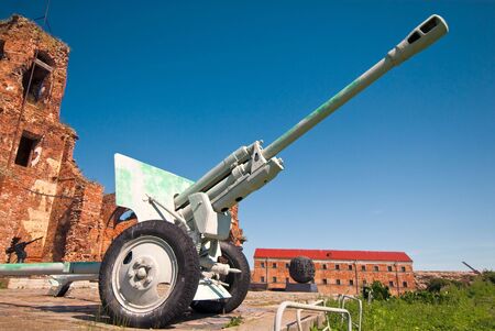 Old battle cannon at Shlisselburg's fortress Oreshek near St.Petersburg, Russiaの写真素材