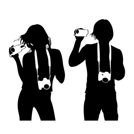 Man and woman silhouettes with camera and camcorderのイラスト素材