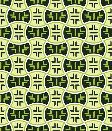 Retro japanese seamless pattern in green moodのイラスト素材