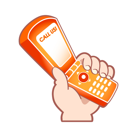 Cartoon hand with mobile phone as support service symbolのイラスト素材