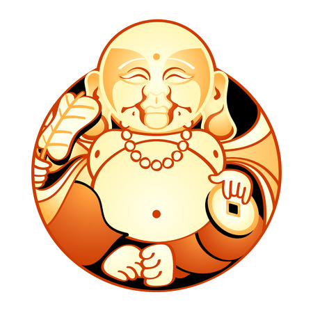 Hotei, Lucky Japan God of Contentment & Happinessのイラスト素材