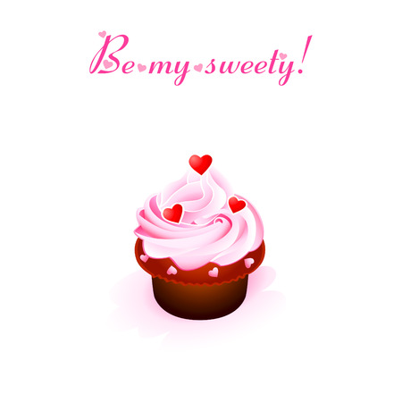 Valentine card with creamy cupcake and heartsのイラスト素材