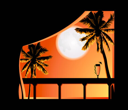 Bright tropical night view from the resort balconyのイラスト素材