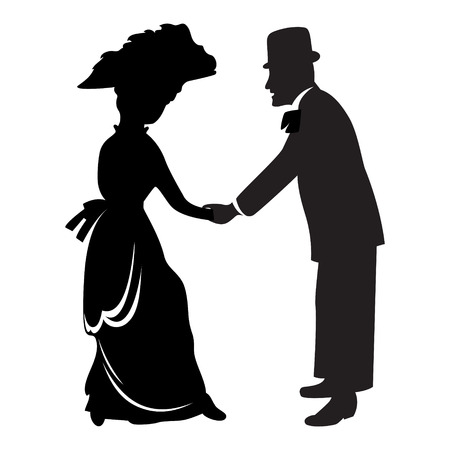 Victorian couple silhouette isolated over whiteのイラスト素材
