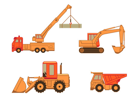 Excavator, truck, auto and wheel loader (tractor) isolatedのイラスト素材