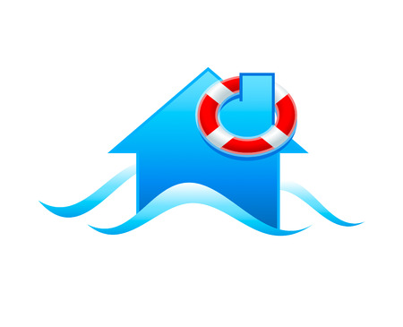 House with life guard under flooding water isolatedのイラスト素材