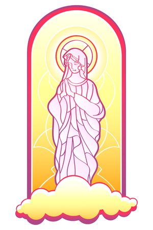 Blessed Virgin Mary in stained glass frame isolatedのイラスト素材