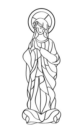 Blessed Virgin Mary in black and white contour drawingのイラスト素材