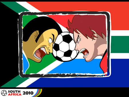 Soccer players fighting for the ballのイラスト素材