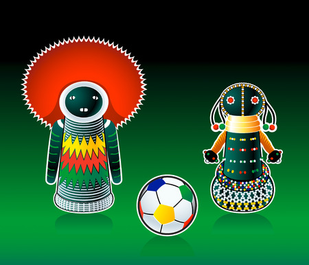Traditional south african sangoma and ndebele dolls and soccer ballのイラスト素材