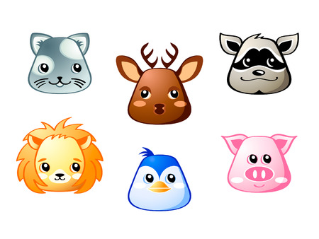 Cute baby cat, deer, raccoon, lion, penguin and pigのイラスト素材