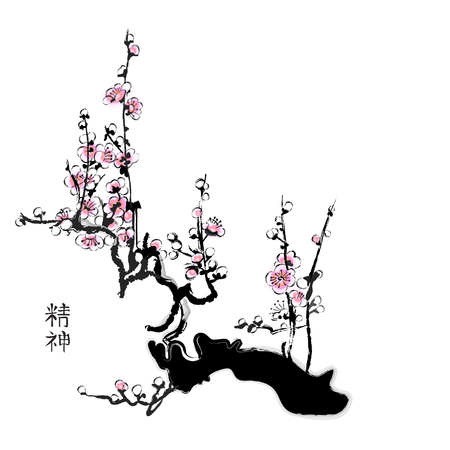 Sakura painting in chinese watercolour styleのイラスト素材