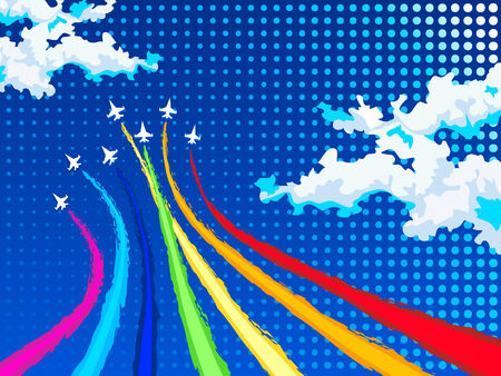 Rainbow airplanes flying over cloudsのイラスト素材