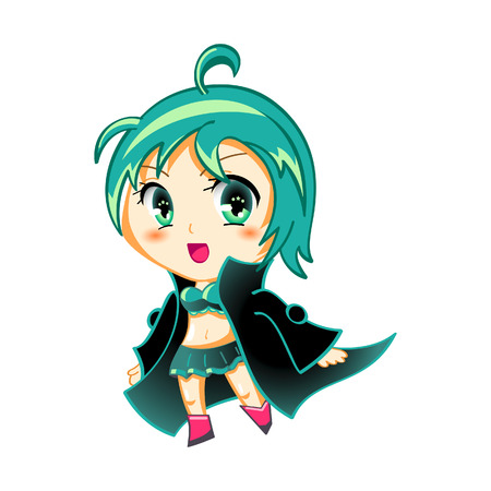 Cute anime chibi girl in space traveller coatのイラスト素材