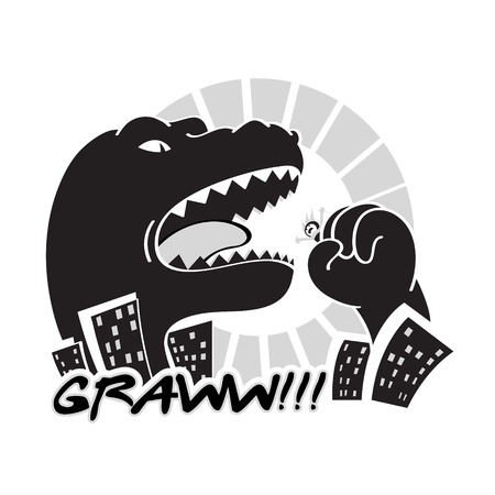 Dangerous black and white Godzilla-like monster in the cityのイラスト素材