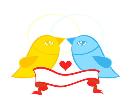 Valentine or wedding card symbol - birds in love with bannerのイラスト素材