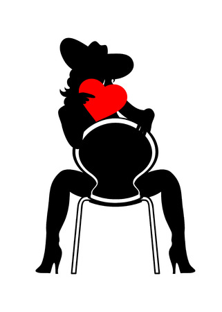 Sexy girl at cowboy hat on chair with red heartのイラスト素材