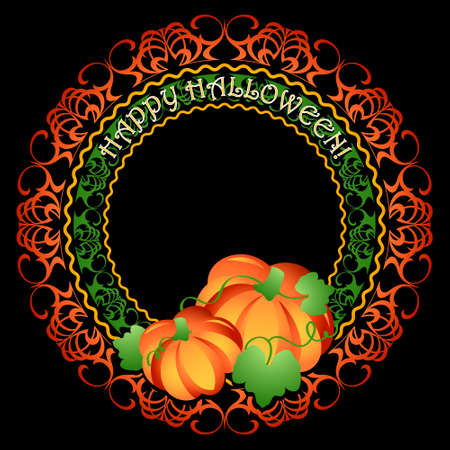 Decorated pumpkins medallion frame for Halloween partyのイラスト素材