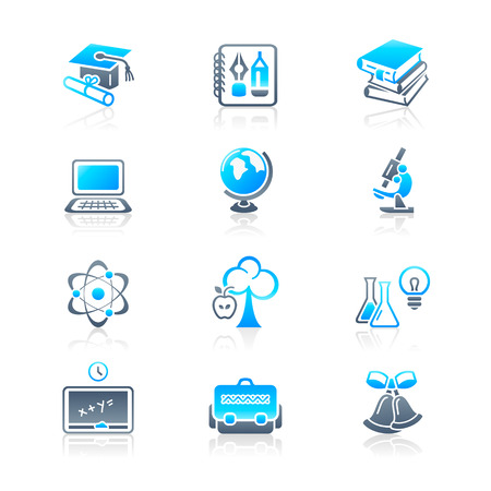 School and college education objects; tools and science symbols vector icon set.のイラスト素材