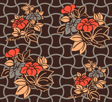 Seamless floral kimono pattern in warm night colorsのイラスト素材