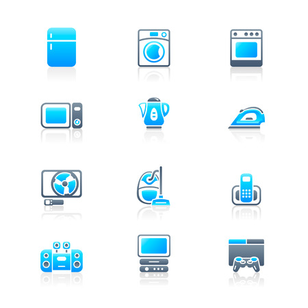 Modern home electronics icon set in blue-gray colorsのイラスト素材