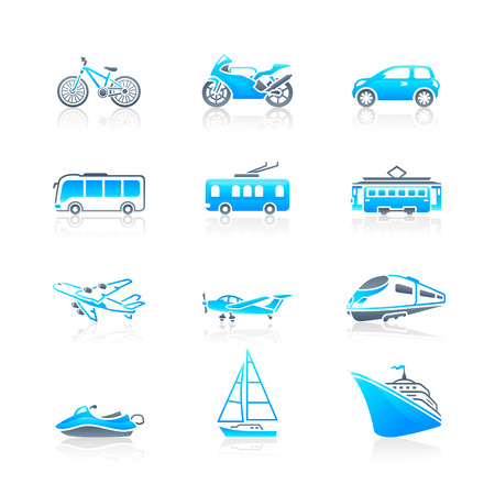 Modern and vintage vehicles icon-set in blue-grayのイラスト素材