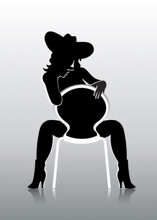 Sexy girl at cowboy hat on chair point to youのイラスト素材