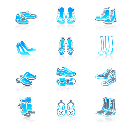 Collection of typical casual, sport and fashion footwear for all seasonsのイラスト素材