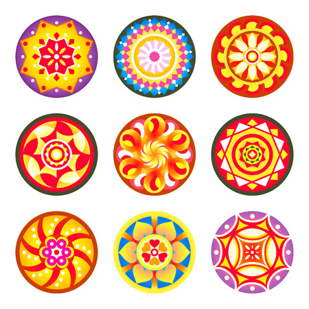 Indian flower carpet patterns (pookalams) for Onam festivalのイラスト素材
