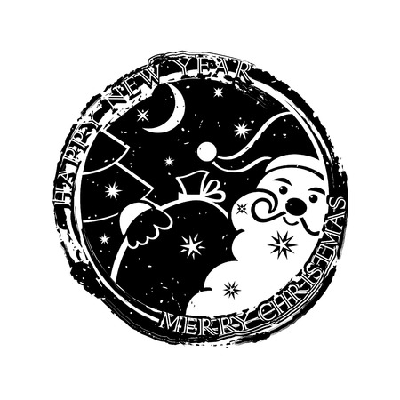 Grungy Christmas stamp with Santa and gift sackのイラスト素材