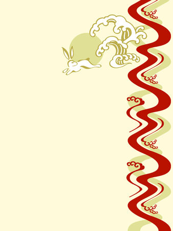 Japanese letterhead template with moon rabbitのイラスト素材