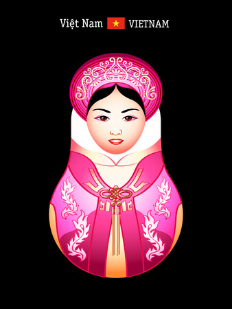 Matryoshkas of the World: vietnamese girl in ao dai dressのイラスト素材
