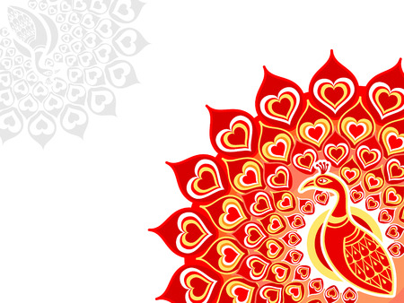 Peacock love card horizontal over white backgroundのイラスト素材