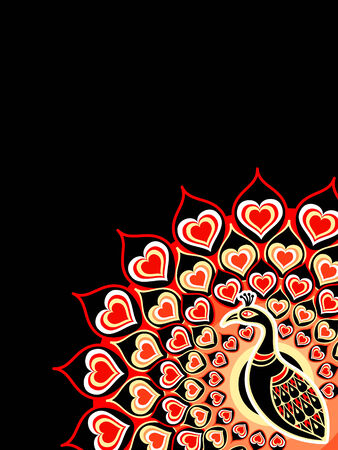 Peacock love card vertical over black backgroundのイラスト素材