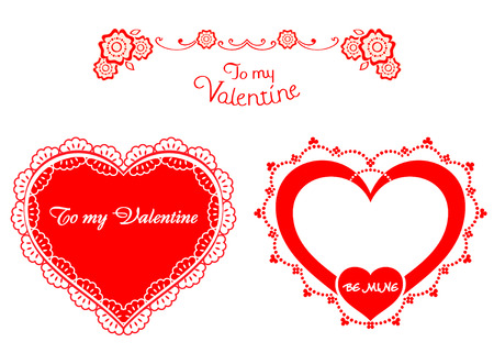 Valentine retro hearts and decorative elements isolatedのイラスト素材